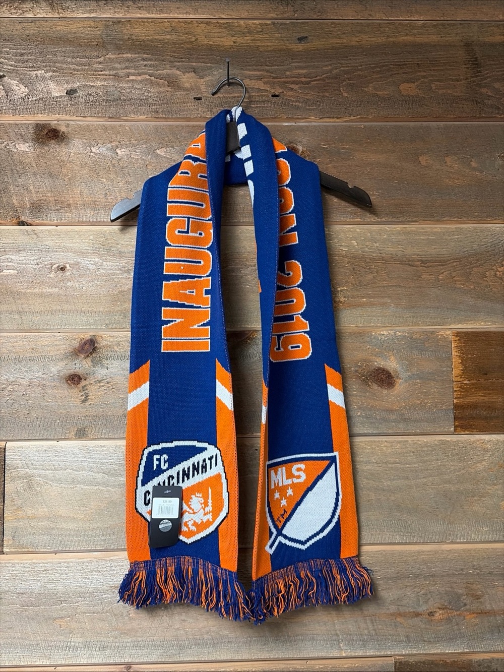 FC Cincinnati MLS Soccer Orange Blue Knit Fan Scarf Adults One Size NWT 2019
